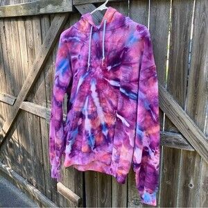 NEW Purple Blue & Coral Tie Dye Hoodie Medium